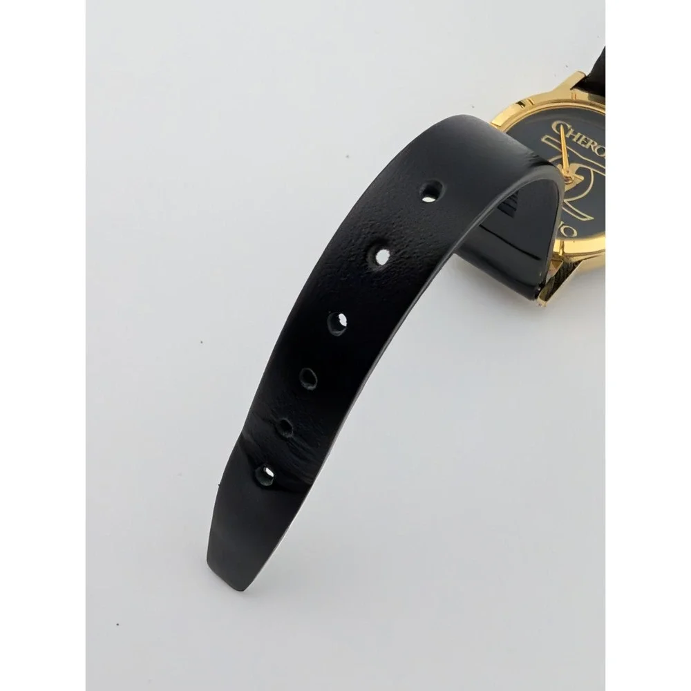 Cherokee Casino Watch Women 24mm‎ Gold Case Black Leather Band- New Battery